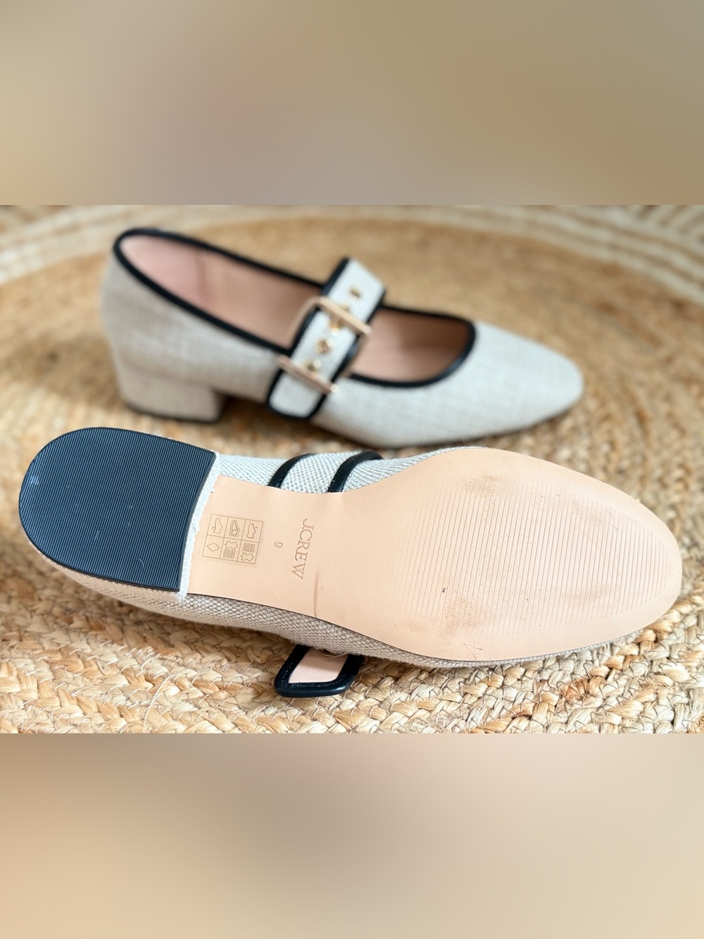 L🌾 JCrew Mary Jane Block Heel Flats with Black Trim EUC - Picture 9 of 9